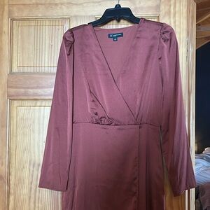 Satin-y rust colored midi dress